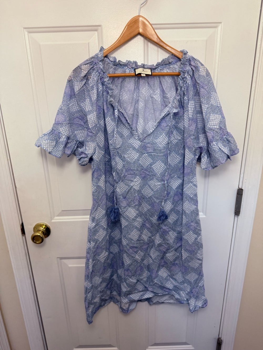 Tuckernuck Blue Coastal Cotton Dress With Tassels Size Large Summer Beach